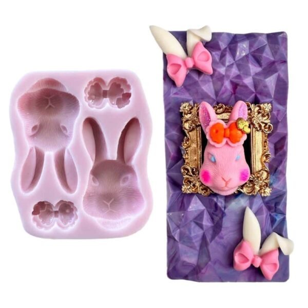 Bunny Face and Ribbons Silicone Mold